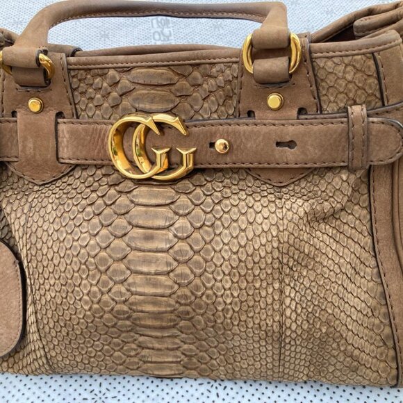 Gucci Women Tote Handbag Brown Python GG Running  Satchel Bag - Picture 8 of 16